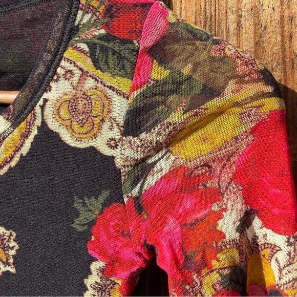 jean paul gaultier mesh long sleeve top black with floral roses small - Picture 3 of 7